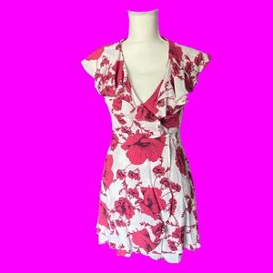 Free People Pink and White Floral Mini Wrap Around Dress Size S